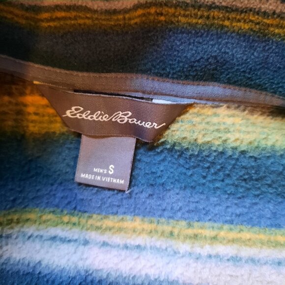 Eddie‎ Bauer Fleece Mens Small Blue Striped Snap Up Sweatshirt Southwest Hiking - Picture 5 of 9